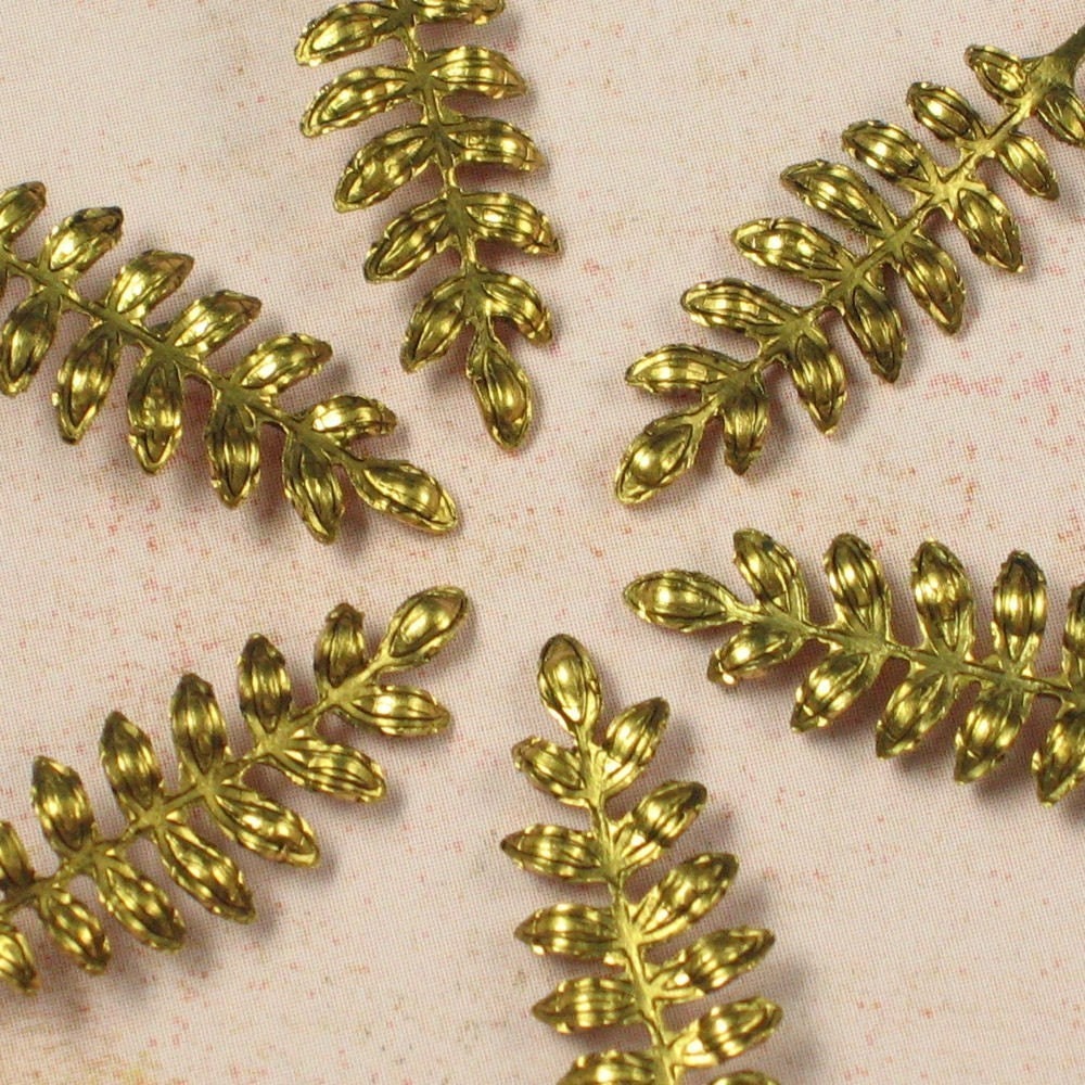 6 Antique Gold Leaf Branch Charm Drop Dangle Finding 692
