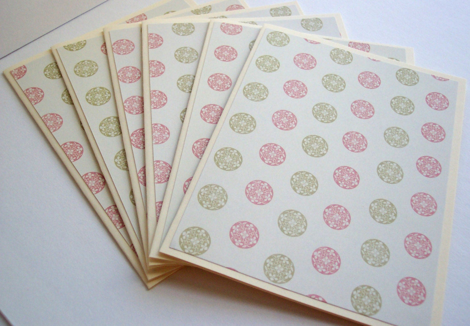 Green and Pink Polka Dot Note Cards Set of 6