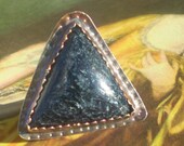 Big velvety blue black triangle ring