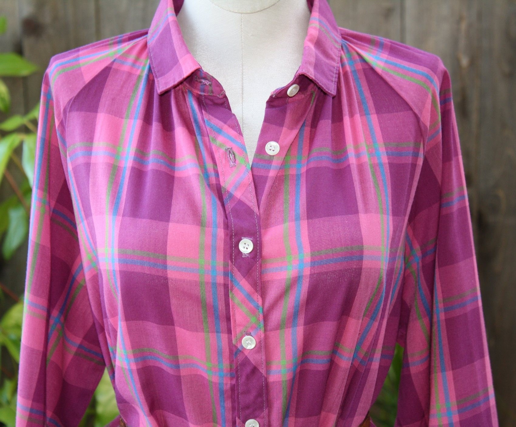 80s Plaid Blouse - S/M