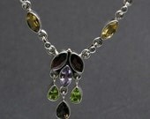 Artisan Handmade 925 Sterling Silver Gemstone Bridal Bridesmaid Wedding Gift Jewelry Garnet Citrine Peridot Anniversary Wedding Necklace (A)