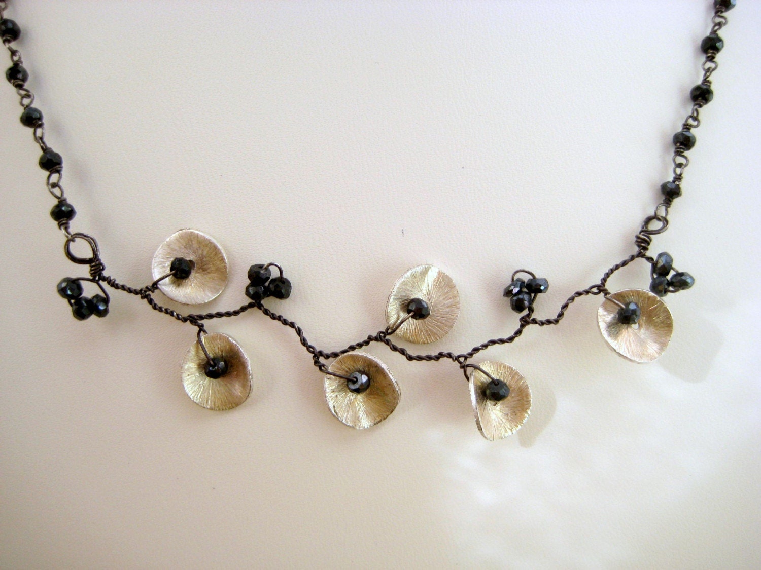 Sterling Silver and Black Spinel  Vine Necklace