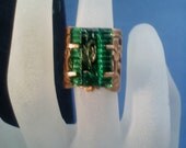 Art Deco   Emerald City  Brass Ring Floral Adjustable Setting
