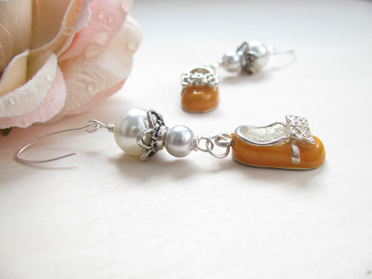 Cinderella Earrings - Faux Pearls -  Charms - Handmade Silver Earwires