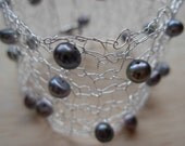 Knitted Silver Bracelet with Grey Fresh Water Pearls
