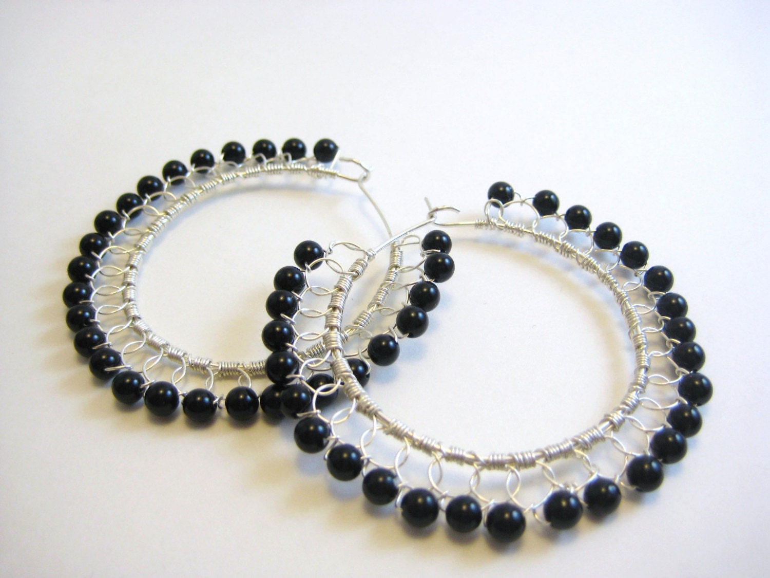 Black Onyx Sterling Silver Wire Lace Earrings