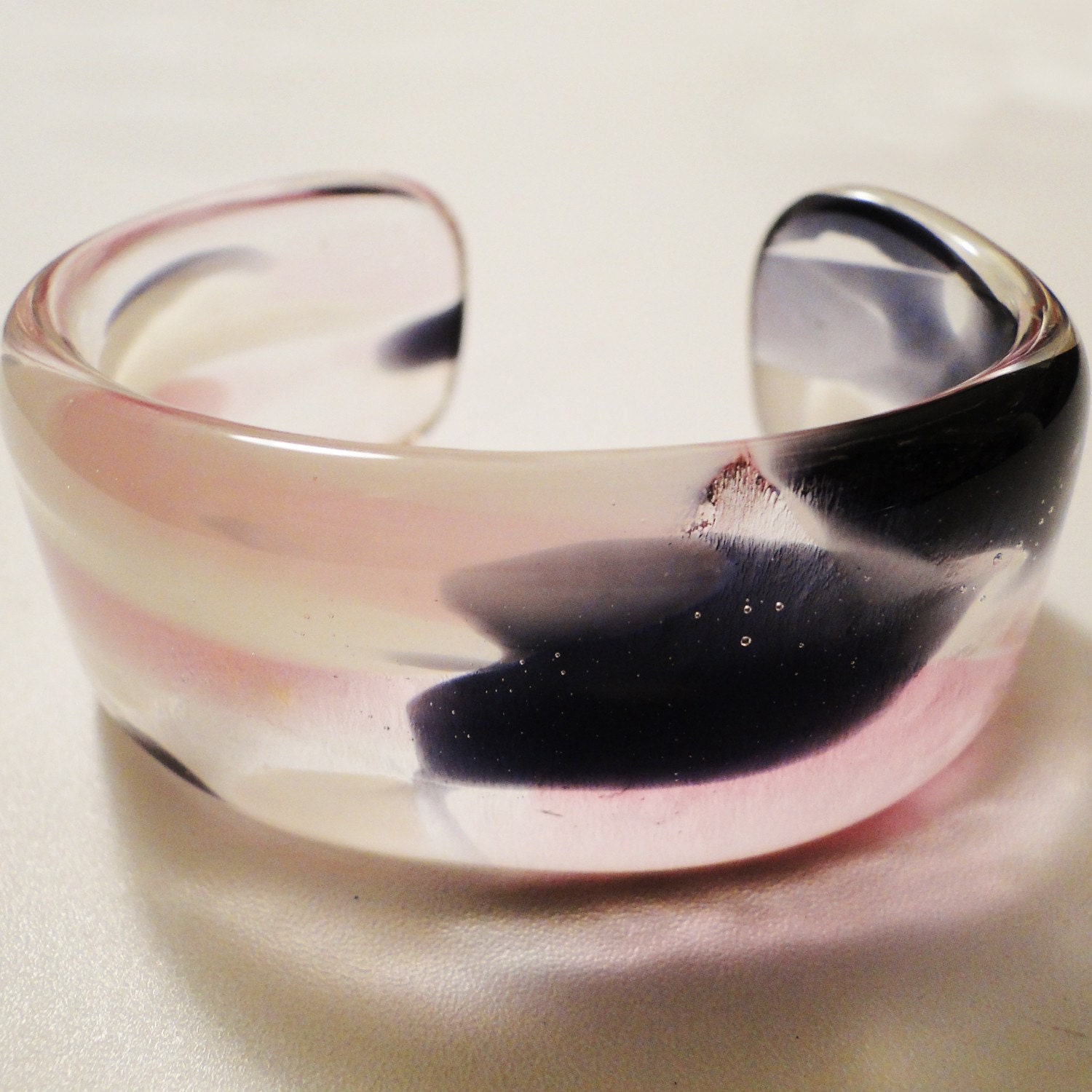 Pink and Purple Fused Glass Cuff Bracelet