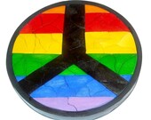 Mosaic Rainbow Peace Sign Wooden Tray Puzzle