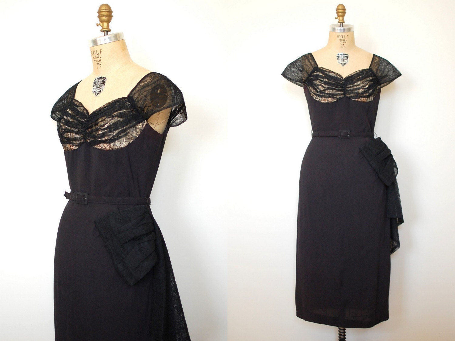 40s cocktail dress / 40s black dress / Bombshell Lace