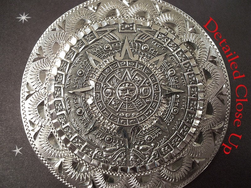 Mexican Sterling Silver Atzec Sun God Calendar - 925 Signed Pendant or Brooch