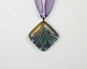 Purple and Turquoise Glittery Square Glass Pendant (Style 331)