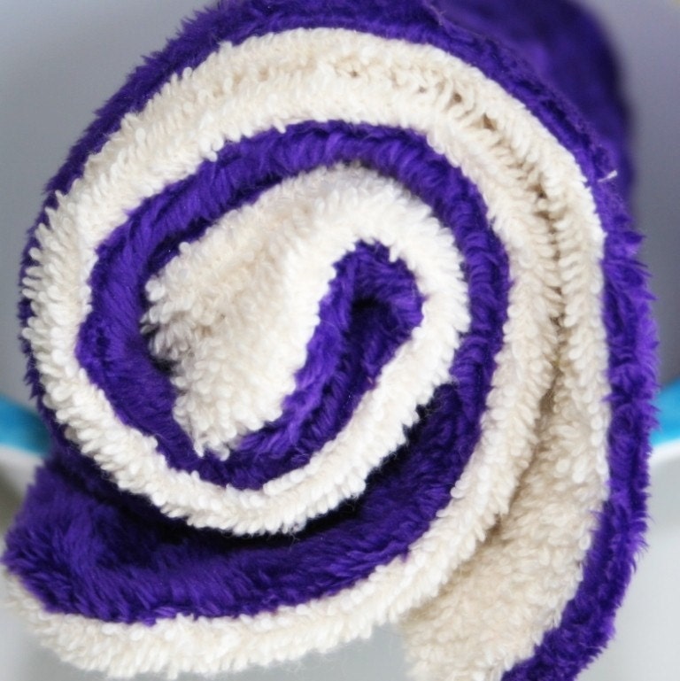 ORGANIC, Go Green And Stay Clean - ROYAL PURPLE minky and organic cotton terry cloth towel, napkin, Your Lovey Grubbies