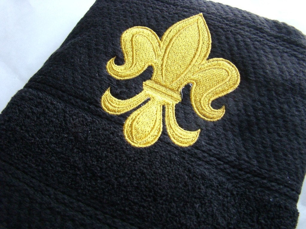 Fleur de lis black and gold dishtowel Reserved for P Lena