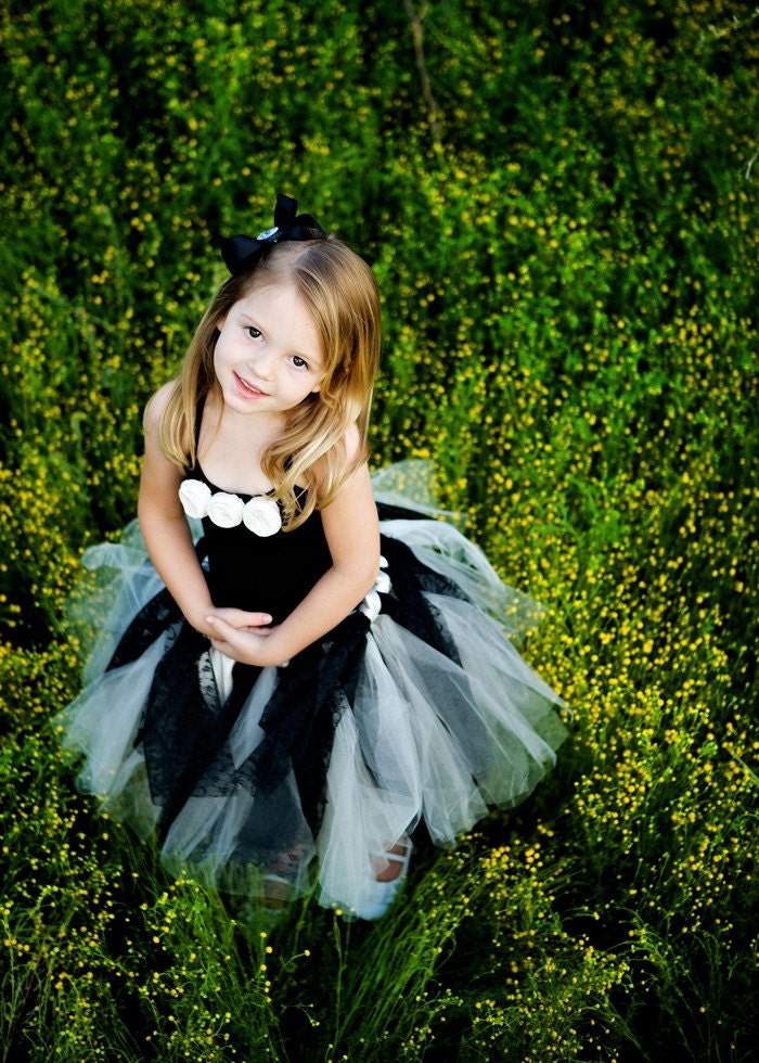 Ivory  and Ebony Lace Flower Girl Tutu, Child Size 4/6