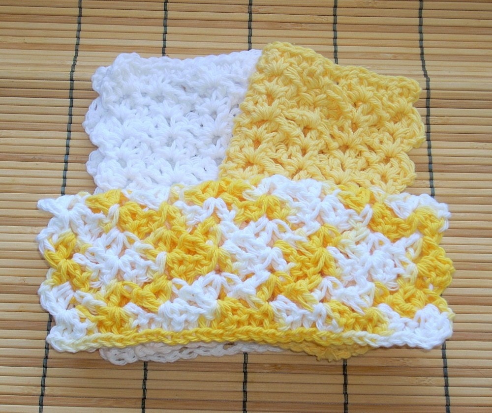 Crochet Cotton Wash/Dish Cloths, Yellow, White, Summer Daisy - 206