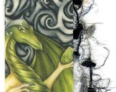 Green Dragon Bookmark - Fantasy Art Print - Peridot, August Birthstone