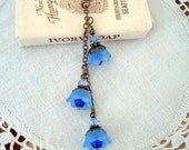Necklace Blue Flower Vintage Inspired, Neo Victorian, Forget Me Not Brass Bronze
