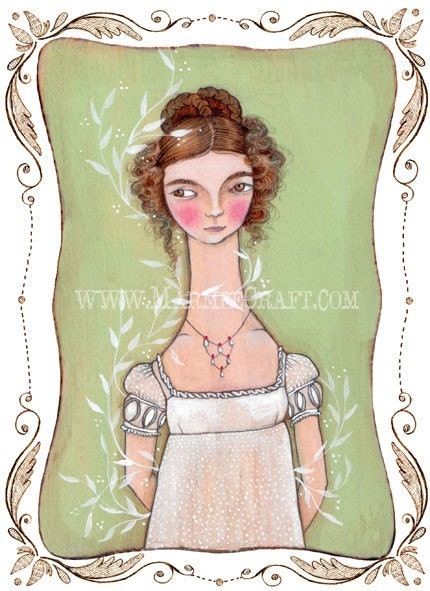 Regency green girl art print, "My Willow Wisp"