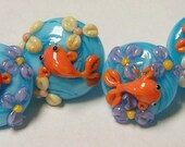 Koi and Flowers pastel colors Handmade Lampwork Glass Buttons 15mm- Free Shipping Etsy