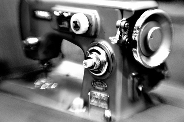 Vintage Sewing Machine Black And White Print