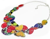 Fashion Jewelry SALE Butterfly Jewelry Paper Jewelry Fantasy Necklace with Red and Yellow Elevated Butterflies. Gifts Under 100 USD. 19N34