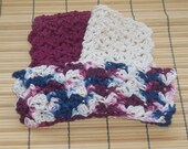 Crochet Cotton Wash/Dish Cloth, Early Americana, Burgandy, Dark Blue, and White - 205