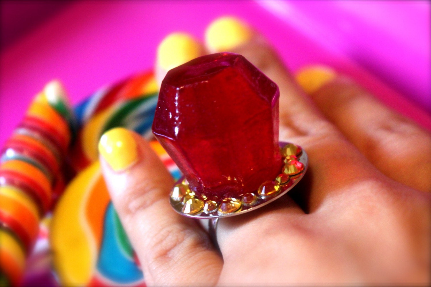 Sweet Strawberry Ring Pop - Candy Glam Resin Ring