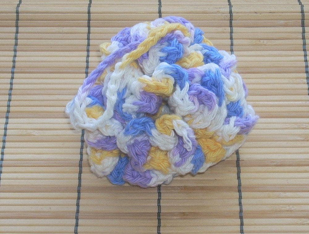 Crochet Cotton Bath/Shower Puff, White, Yellow, Blue and Purple - 111