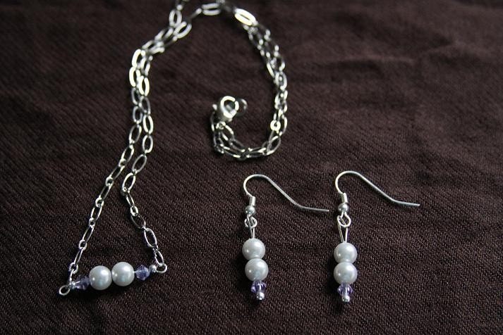 Pearl and Swarovski Crystal Necklace and Earring Set - Great For Bridesmaids