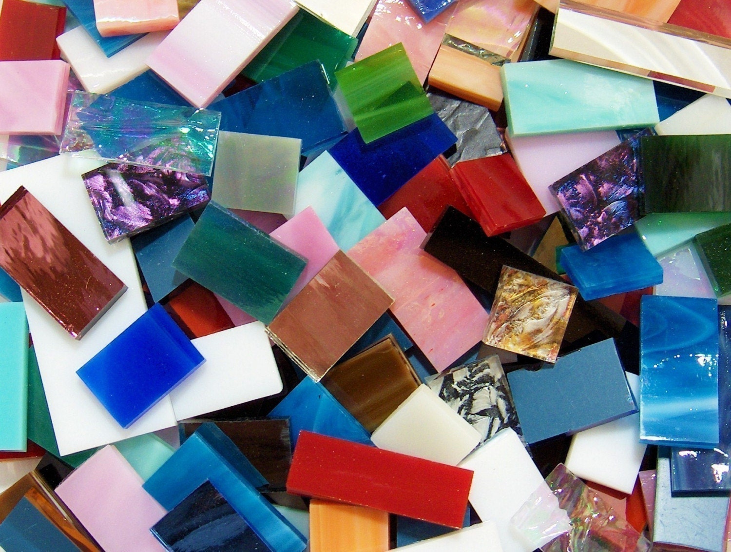 Stained Glass Rectangle Mix - 120 Colorful Stained Glass Rectangle Mix Mosaic Tiles Tesserae - 1/2 Pound