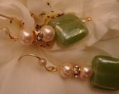 Ivory Pearls and Vintage Square Emerald Beads