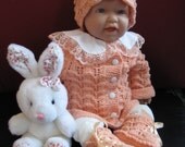 Peach Handmade Knit BABY SWEATER, HAT, BOOTIES SET sz3-6mo