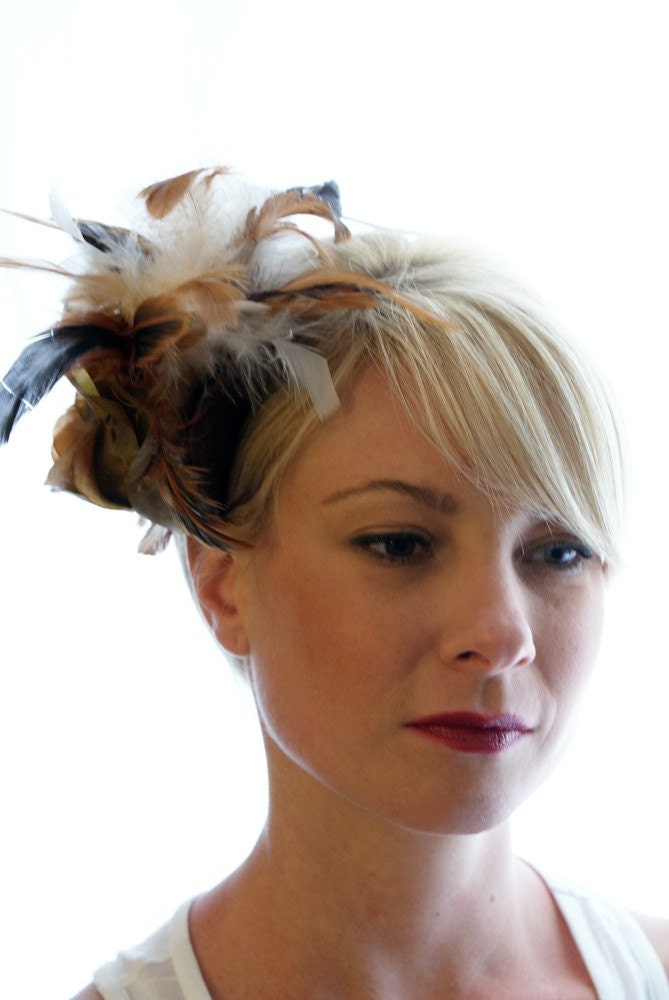 Large Feather headband with brown flower