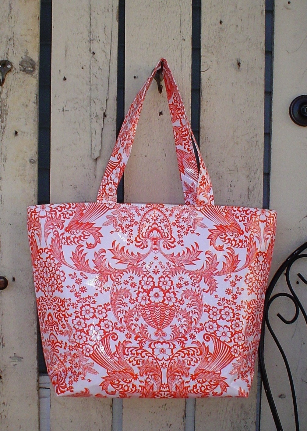 Beth's Big Orange Paradise Oilcloth Market Tote Bag