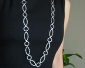 super long links necklace - sterling silver hammered linked chain necklace