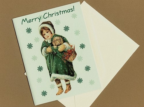 CHRISTMAS SALE - Old Fashioned Holiday Cards set of 3, Vintage Style - 50% Percent Off