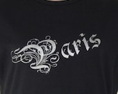 PARIS Black Tee Shirt with Silver Metallic Ink