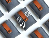 Ipod  Case - Dark Grey Wool Felt and Brown Leather