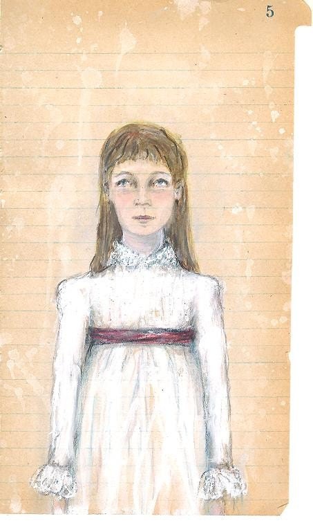Evelyn - Original folk / prim watercolor