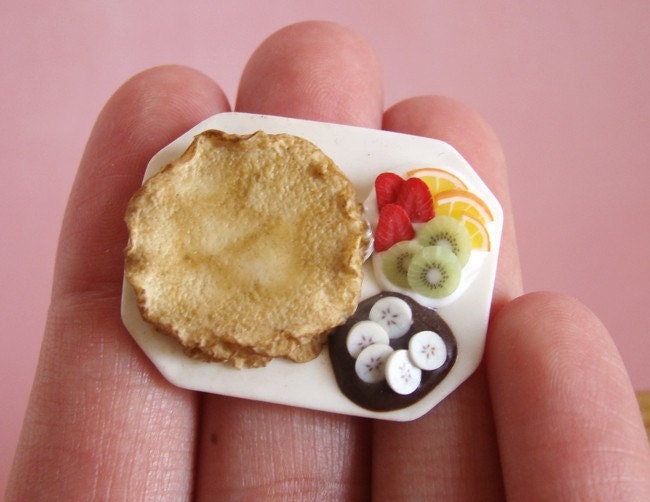 French Pancakes and Fruit - Crepes aux Fruits - 1/12 Dollhouse Scale Miniature Food