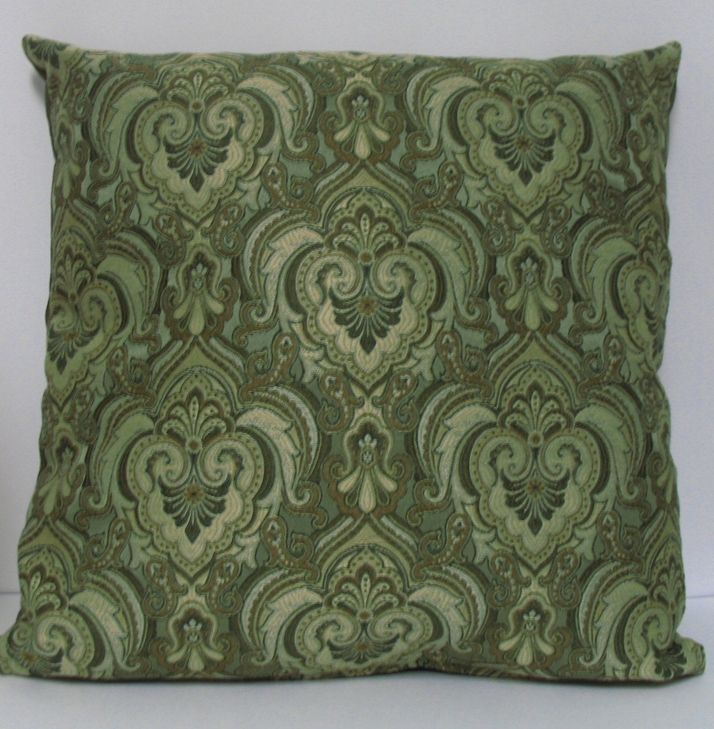 NEW.....Ornate Print with Coordinating Shades of Greens and Olive Green Pillow Cover