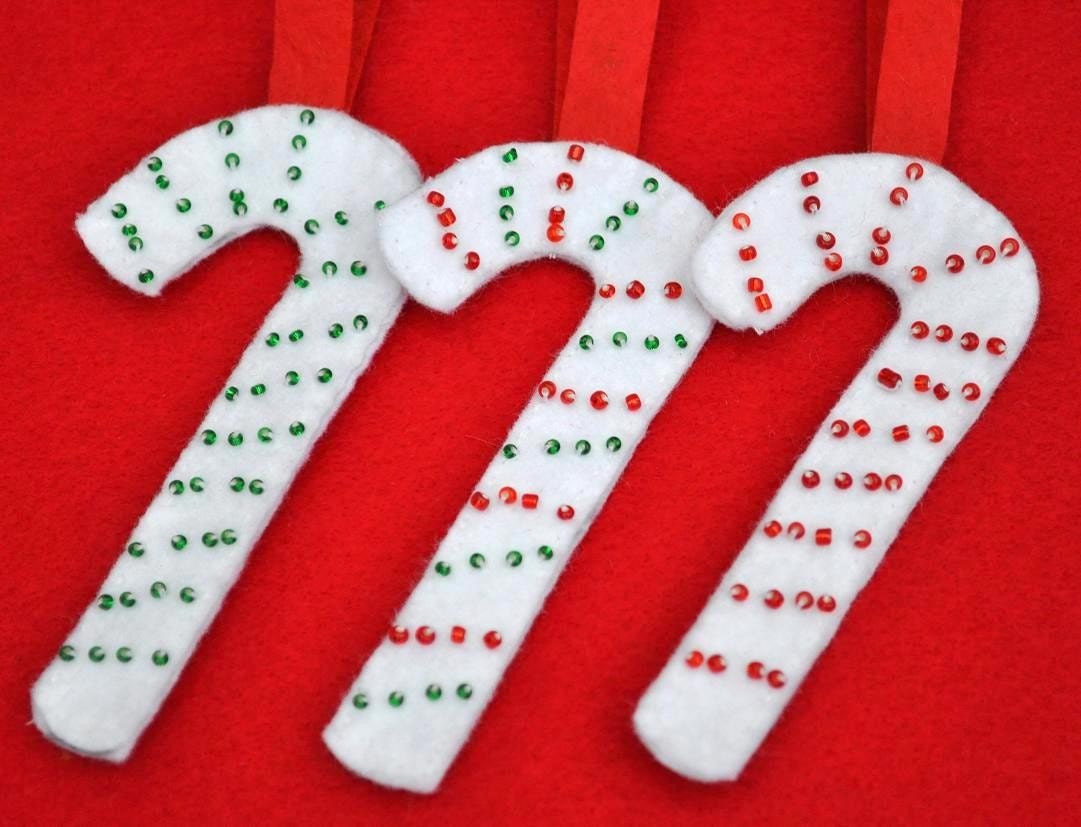 Christmas Holiday Felt Candy Cane Tree Decoration Set of 3