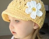 6 to 12 Month Daisy Visor Beanie - banana, yellow, white