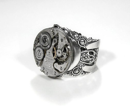 Steampunk Ring by edmdesigns - Mens Vintage Jeweled Watch Ring SOLDERED - Featured On WIRED BOING BOiNG and More - Jewelry by edmdesigns