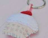 White and Pink Keychain Cupcake with Icing Stitch Detail