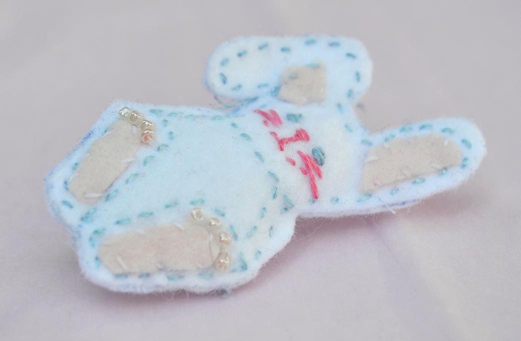 White Rabbit Bunny Felt Brooch