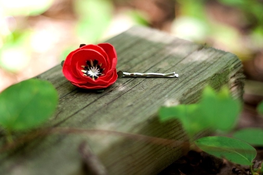 set of 3 poppy hair pins - paper flower accessories for everyday or special event