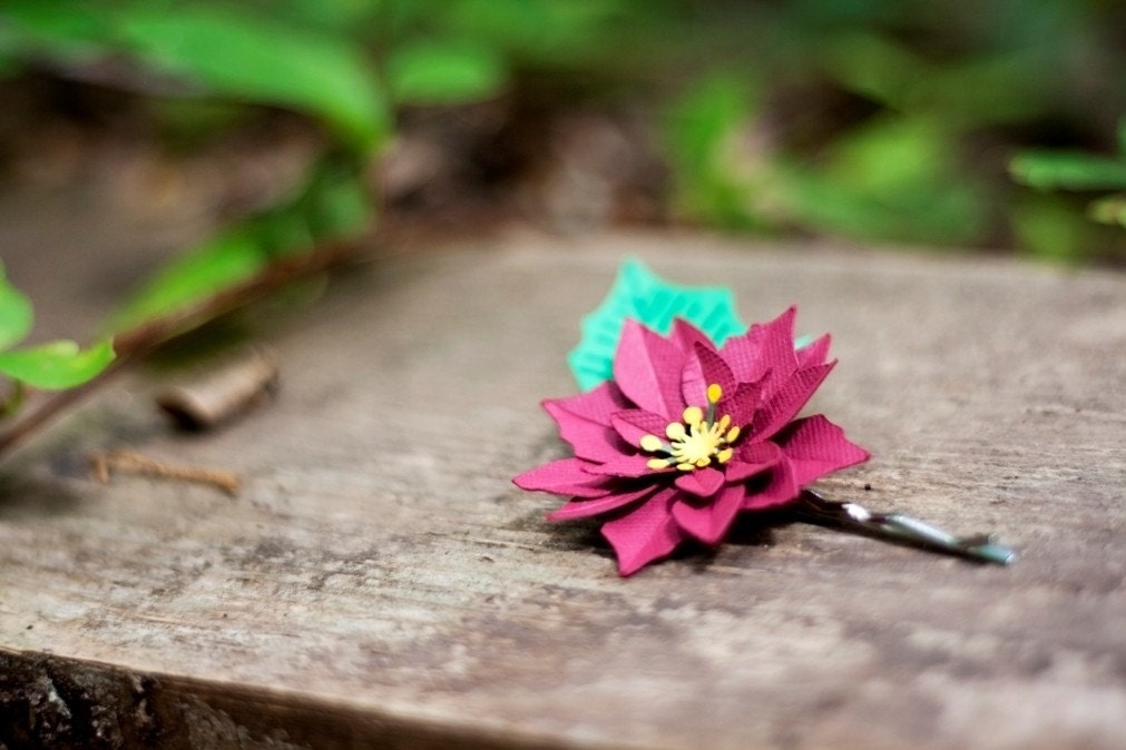 set of 3 poinsettia hair pins - paper flower accessories for everyday or special event