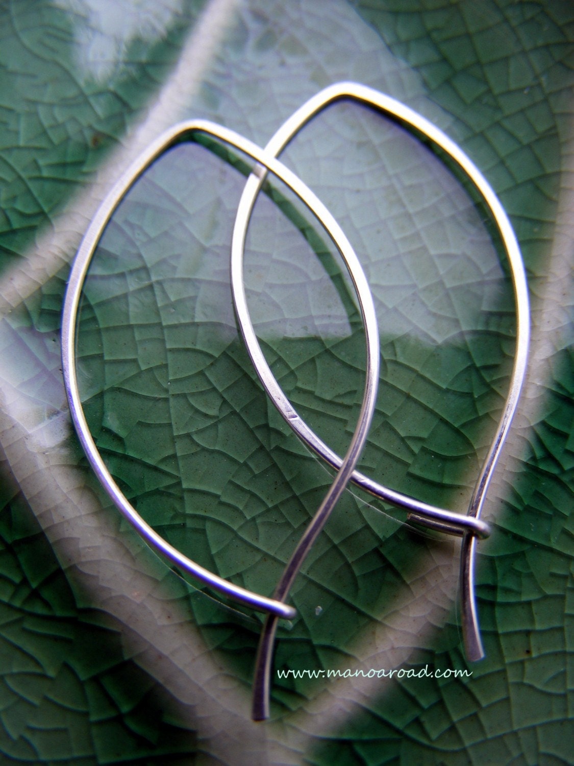 Leafy Earrings - Hammered Sterling Silver Hoops