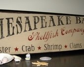Painted Handcrafted Primitive Chesapeake Bay Shellfish Company Wooden Wall Sign Decor
